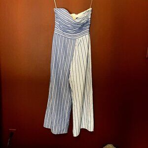 Sugar lips strapless jumpsuit blue and white stripe